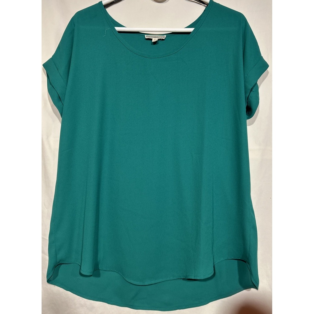 Kelly Green Blouse Cap Sleeves Pleated Back Sz M Chiffon